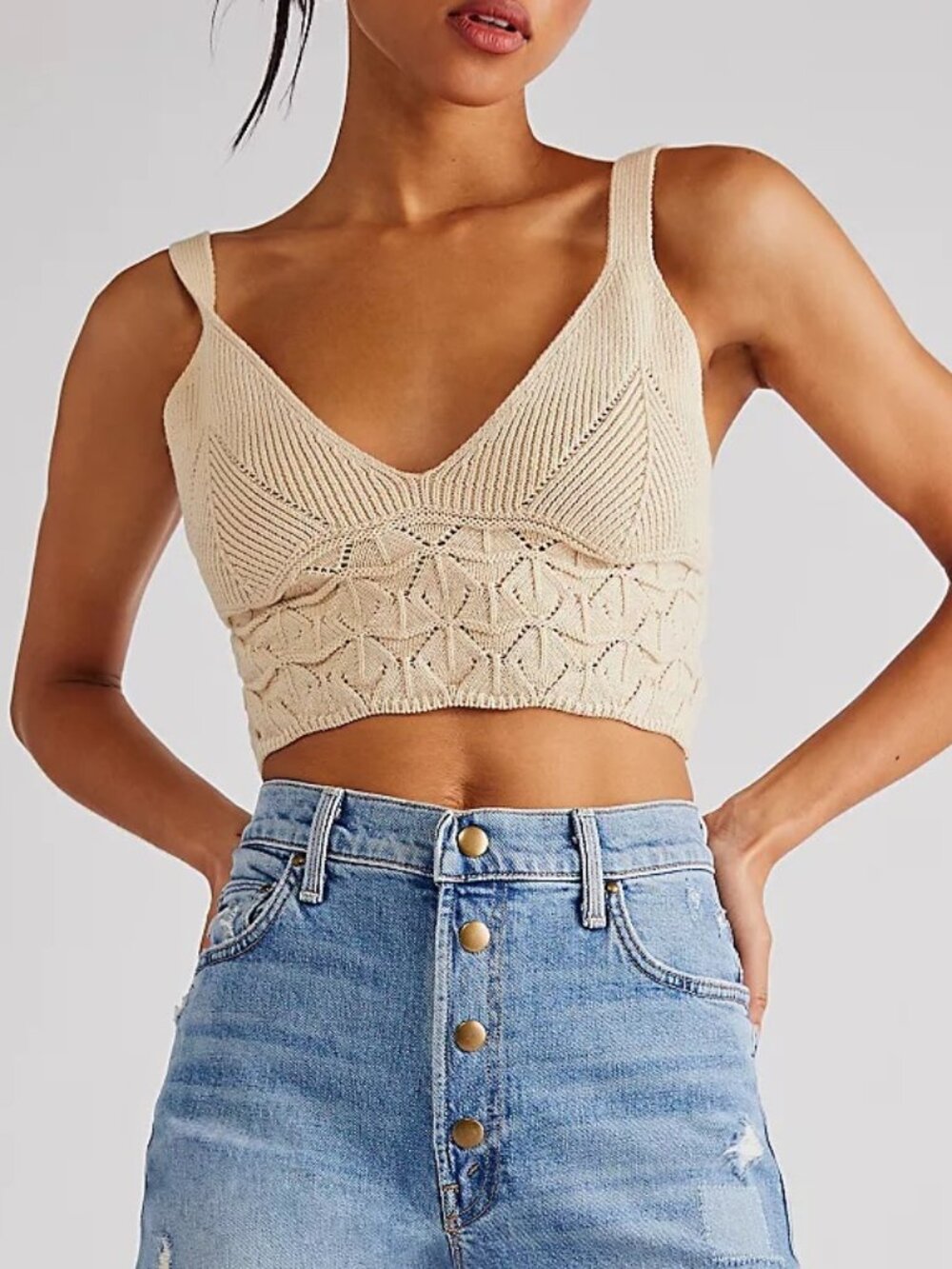 FREE PEOPLE Intimately Everyone’s Favorite Swit Brami Beige Knit Crop Top M Boh